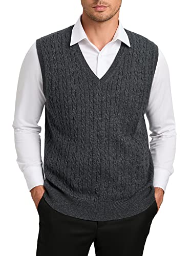 Kallspin Chaleco de punto para hombre, sin mangas, tejido trenzado, de cachemira, mezcla de lana, gris, S Cover
