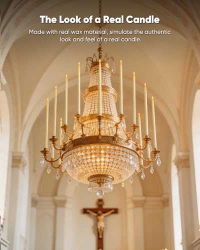 Image of Homemory 15 inches Real Wax Flameless Taper Candles with Remote Timer, 3 Pcs Ivory LED Taper Candles Battery Operated with 3D Flickering Flame, Window Candle Led Candlesticks for Dinners Home Decor
