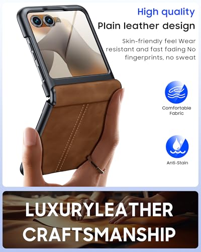 Image of for Motorola Razr 2026 Case with Hinge Protection & Built-in Outer Screen Protector, Ultra-Thin PU Leather Matte PC Shockproof Cover, Slim Protective Phone Case for Moto Razr 2026-Brown