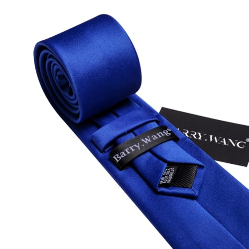 Image of Barry.Wang Plain Men Silk Ties Extra Long Satin Necktie for Wedding Business Handkerchief Cufflinks Set Solid Colors