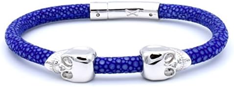 Double Bone Blue Stingray Bracelet with Silver Skulls Medium 19 cm (7.5 in) DB2K00SBL