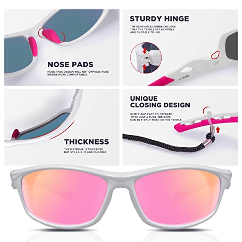 Rivbos Womens Sunglasses Polarized Tr90 Unbreakable Frame Sports Driving Fishing Cycling Rb833-White&Pink #TOP2
