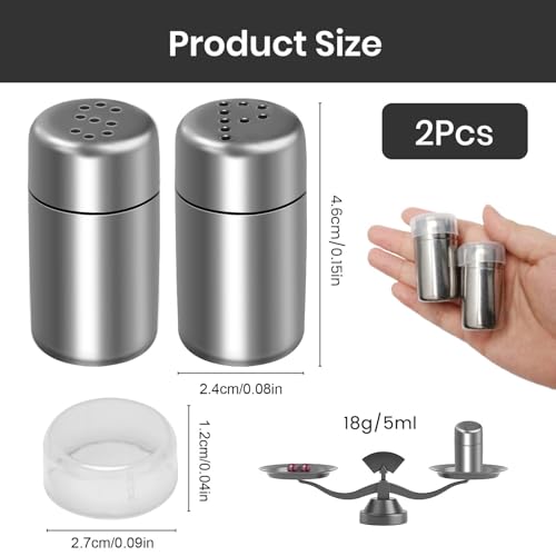Mini Salzstreuer für Unterwegs, 2 Stück Edelstahl Salz 5ml Salzstreuer Klein mit Deckel Gewürzstreuer Camping Salz und Pfefferstreuer Geeignet für Restaurants Camping und Grill im Freien