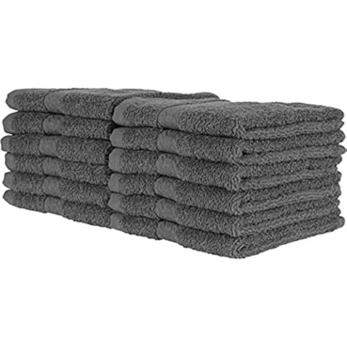 100% Cotton Washcloth Set – Soft, Absorbent Face Towels for Bathroom & Gym Use – Durable, Reusable & Machine Washable Wash Cloths - Gray Color, 12x12 Inches, Pack of 12