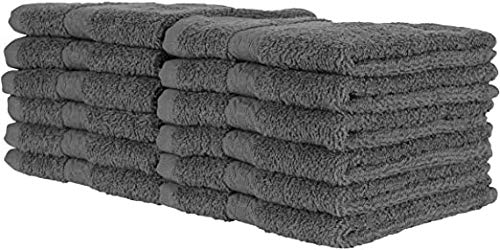 QUBA LINEN 100% Cotton Washcloth Set – Soft, Absorbent Face Towels for Bathroom & Gym Use – Durable, Reusable & Machine Washable Wash Cloths - Gray Color, 12x12 Inches, Pack of 12