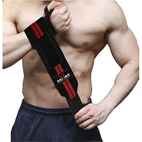 HMH Sports Weight Lifting Wrist Support Wraps, Elasticated Cotton Straps, Gym Fitness Workout, Strength Training, Bodybuilding, Powerlifting, Deadlifting, Calisthenics, Thumb Loop, Men Women Cover