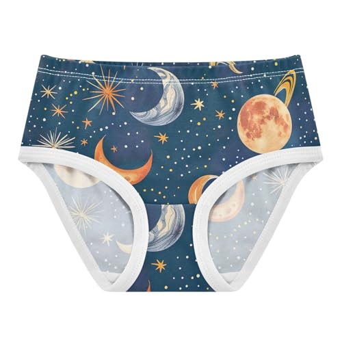 Colorful Stars Moons Planets Blue Toddler Girl Undies, Kids Underwear, 2T–8 Years