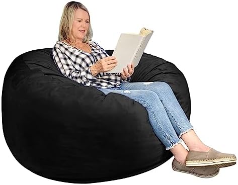 WhatsBedding 3 ft Bean Bag Chair: 3' Memory Foam Bean Bag Chairs for Adults with Filling, Soft Bean Bag Sofa with Premium Velvet Cover,Bean Bags with Stuffed Foam Filling,Black,3 Foot