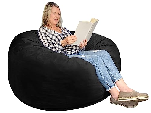 Whatsbedding 3 Ft Bean Bag Chair: 3' Memory Foam Bean Bag Chairs For Adults With Filling, Soft Bean Bag Sofa With Premium Velvet Cover,Bean Bags With Stuffed Foam Filling,Black,3 Foot #TOP30