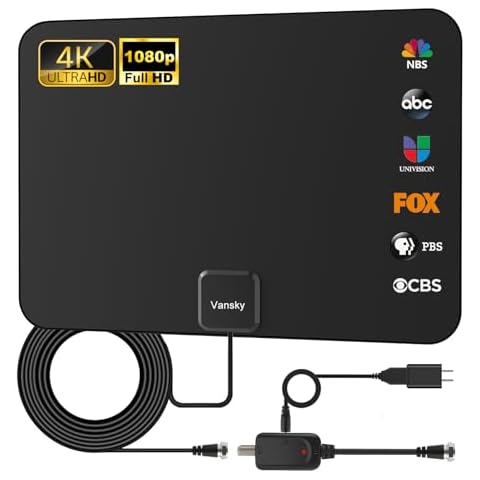 TV Antenna Indoor, Digital Amplified Indoor HDTV Antenna, 1080p VHF UHF Television Local Channels Detachable Signal Amplifier and 16.5ft Long Coax Cable Cover