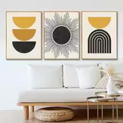 Toile géométrique moderne moutarde et noir avec affiches et impressions de lignes
