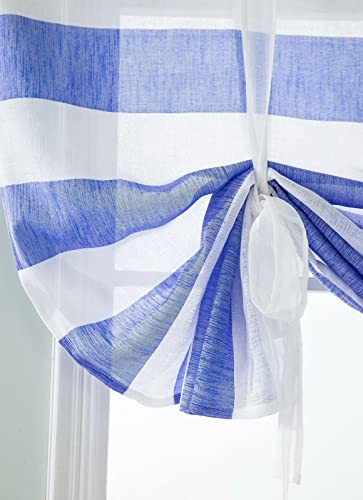 A.monamour Striped Rod Pocket Tie Up Roman Shades Balloon Curtain Sheer Voile Window Treatments Valances Drapes For Kitchen Café Bedroom Living Room - Blue White #TOP4
