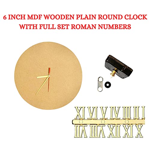 Image of R H LIFESTYLE DIY Clock Making Kit Round Wooden Base with Roman Number, Clock Hands and Movement Machine Resin Clock Epoxy Kit (6 INCH)