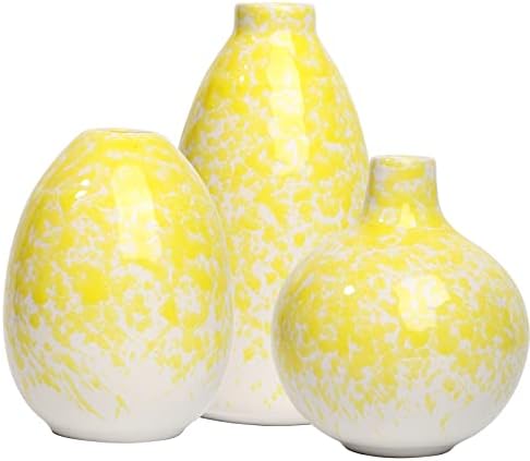 Ceramic vase 3 Piece Set, Home Decor Decorative Flower Vases Set for Modern Farmhouse Decoration, Living Room Centerpieces,Events, Table, Bookshelf, Mantel and Entryway Decor (Yellow,Oval)