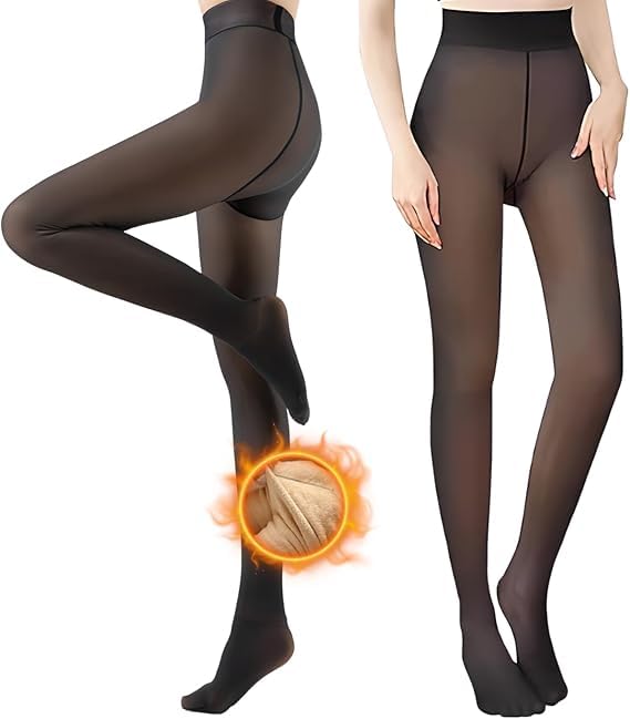 Women's Dual-Tone Winter Fleece Lined Tights Stockings – High Waist, Fake Translucent Sheer Leggings, Warm and Pantyhose, Size S to XXL-image-3