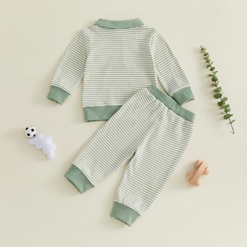 Image of VISGOGO Baby Boy Clothes Toddler Fall Winter Outfit Sweater Toddler Boy Striped Clothes 6 12 18 Months 2 3T 4T Pant Set