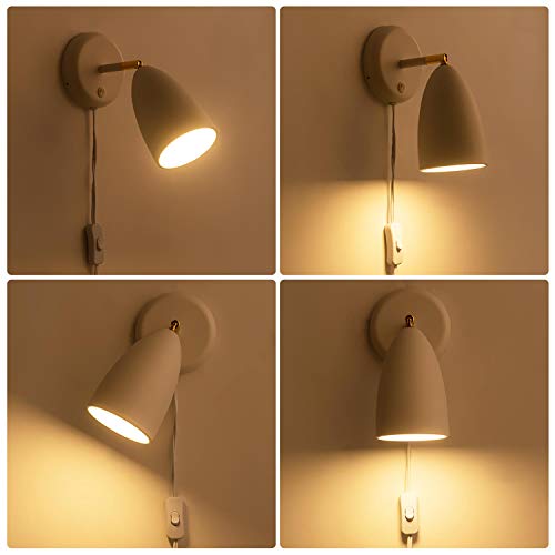Image of Set of 2 White Wall Sconce Finished Rotatable Simplicity Wall Mount Lighting Fixture for Bedroom Living Room,Plug-in or Hardwire