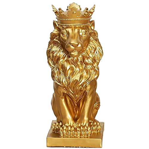 Statue Skulptur Figur Vintage Harz Kreative goldene Krone Löwen-Statue Harz Tier Figur Dekoration Desktop-Handwerk Skulptur 5.5 * 7.5 * 13.8",Q4 Cover