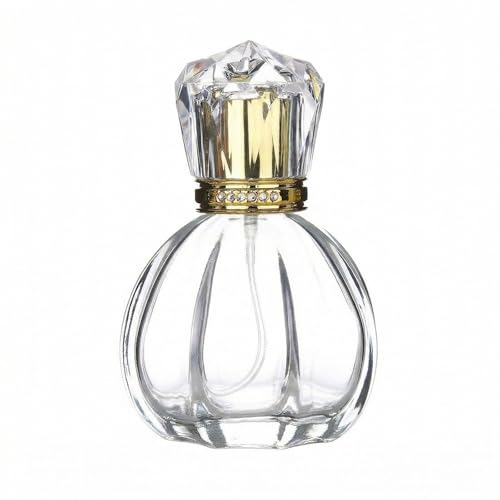VASANA Flacone spray vuoto trasparente a forma di zucca da 50 ml con tappo in cristallo dorato, dispenser spray da viaggio ricaricabile, bottiglie di profumo spray per cosmetici fai da te