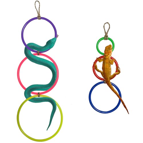 2PC Snake Enrichment Colorful Rings for Ball Python Playground Climbing Toys for Corn Snake Enrichment Toys Snake Climbing Suitable for Bearded Dragon, Chameleon, Iguana, Gecko, Lizard, Parrot