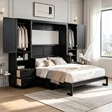 MLZTINGR Queen Murphy Bed Cabinet Black Oak