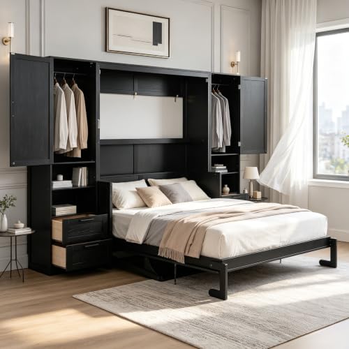 MLZTINGR Black Oak Murphy Bed with Desk