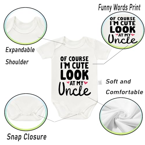Of Course I'm Cute Look at My Uncle Bodysuits, Funny Clothes Boys Girls Newborn Cotton Romper Outfits 0-24 Months2