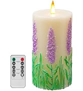 QQFCTOO Lavender Embossed flameless Candle with Flickering Flame - Battery-Operated Candle with R...