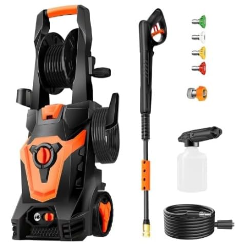 PowRyte Electric Pressure Washer with Hose Reel, Foam Cannon, 4 Different Pressure Tips, Power Washer, 3800 PSI 2.4 GPM Cover