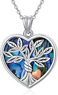 Midir&Etain Tree of Life Necklace 925 Sterling Silver Abalone Shell Heart Pendant Necklace Family Tree Jewellery Gifts for Women Girlfriend