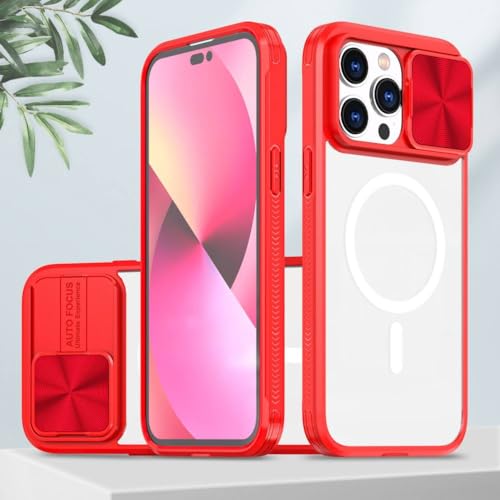 Protège-caméra coulissant iPhone 14 coque magnétique rouge compatible chargeur sans fil