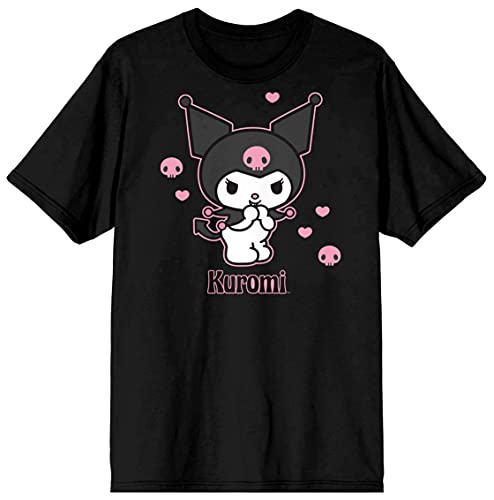 Juniors Sanrio Kuromi Anime Hearts & Skulls Black Graphic Tee Shirt-S