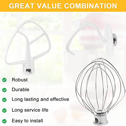 Tomoon Mixers Accessories K45Ww Wire Whip & K45Dh Dough Hook & K45B Coated Flat Blade Paddle With Scraper-3 Pieces Attachment For Kit-Chen Aid Stand Mixers (Stainless Steel,1 Year Warranty ） #TOP6