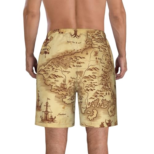 Treasure Map Vintage Men's Swim Trunks Quick Dry Board Shorts with Pockets Casual Drawstring Beach Shorts3
