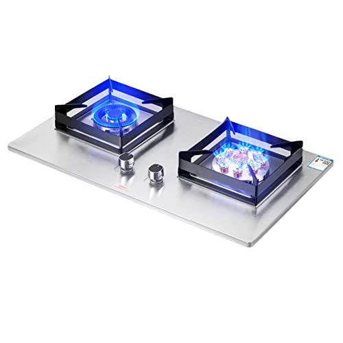 Estufa de gas doble quemadores integrados, placa de gas LPG/NG, vidrio templado de doble combustible, fácil de limpiar, para cocina, caravana, camping, color plateado (5/5,2 KW)