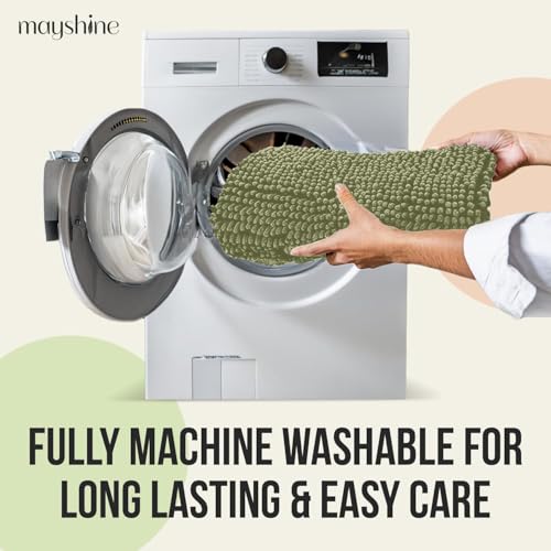 Image of Standard 3pc Set Chenille Bath Mats, Includes 21 inchx24 inch U-Shaped Contour Toilet Rug, 21 inchx34 inch Inches Bathmat and 1 Toilet Lid Cover, Plush Absorbent Bath Mats Quick Dry, Sage Green