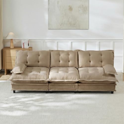 Image of 107 inch Sectional Couches for Living Room, Light Coffee 3 Seater Modern Chenille Deep Seat Sofa Set, Salas para Casa, High Back Cloud Couch Modular Sectional Sets
