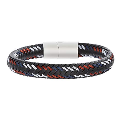 Steve Madden 8 inch Stainless Steel Multi Color Textured Braided Bracelet for Men