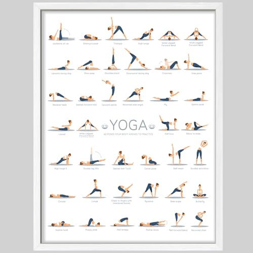 SIGNWIN Framed Poster Complete Yoga Poses Chart 40 Essential Yoga