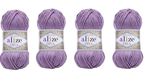 Image of 4 Balls Hand Knitting Yarn 100% Microfiber Acrylic Yarn Alize Diva Silk Effect Thread Crochet Art Lace Craft Lot of 4 skeins 400gr 1532yds (622)