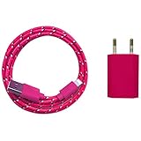 ipod nano pink 2nd generation USB Netzteil 5V/1A + 2m Nylon USB 2.0 Ladekabel/Datenkabel SET - pink