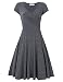 MISSKY Women A-line Shaped V-neck Short Sleeve Elegant Vintage Retro Slim Fit and Flare Swing Dresses for Summer Spring (M, Grey)