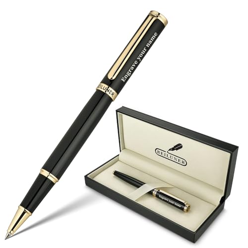 BEILUNER Black Lacquer Rollerball Pen with 24K Gold Trim