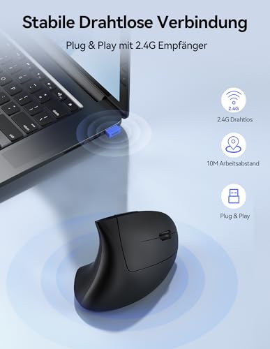 Image of TECKNET Ergonomic Mouse Wireless, 2.4G USB Optical Vertical Mouse Ergonomic with Charging Cable, 800 /1600 /2400 /3200 /4800 DPI, Quiet Wireless Vertical Mouse with 6 Buttons for Windows and Mac OS