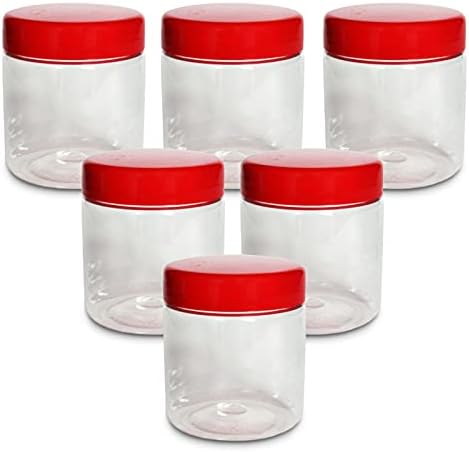 6 x 100ml Round clear Plastic Storage Jar with screw top lids, airtight BPA free food storage containers for kitchen, Hardware Storage, canisters