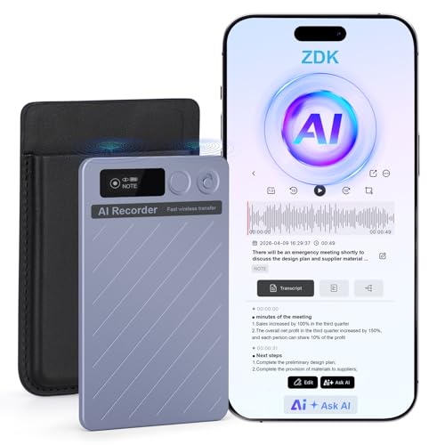 AI Voice Recorder with APP Control Transcribe & Summarize Analysis Supports 150+ Languages 64GB Pocket Note Taker for Meetings & Calls Mini Voice Recorder with LCD Display Case Included