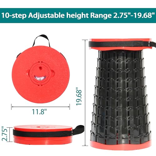 Image of ALEVMOOM Upgraded XXL 50 Portable Collapsible Stool with Cushion,Telescoping Folding Stool for Adults,Yet More Sturdy Camping Stool with Load Capacity 1000lbs,for Outdoor Garden Hiking BBQ Red