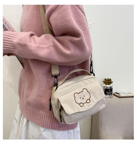 Corduroy Crossbody Bag for Women Cute Bear Patterned Crossbody Bag Kawaii Purse Bag 5