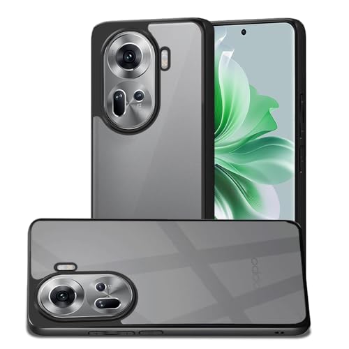 Image of AESTMO Oppo Reno 11 5G Back Cover | 360 Protection | Crystal Clear Hard Back Transparent | Bumper Case for Oppo Reno 11 (PC & TPU, Black Bumper)