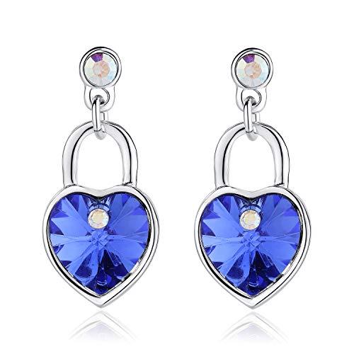 Kruckel Pendientes de Boton echos con Cristales Austriacos Azules/Forma de Corazon para Mujer/ 7031020 Cover